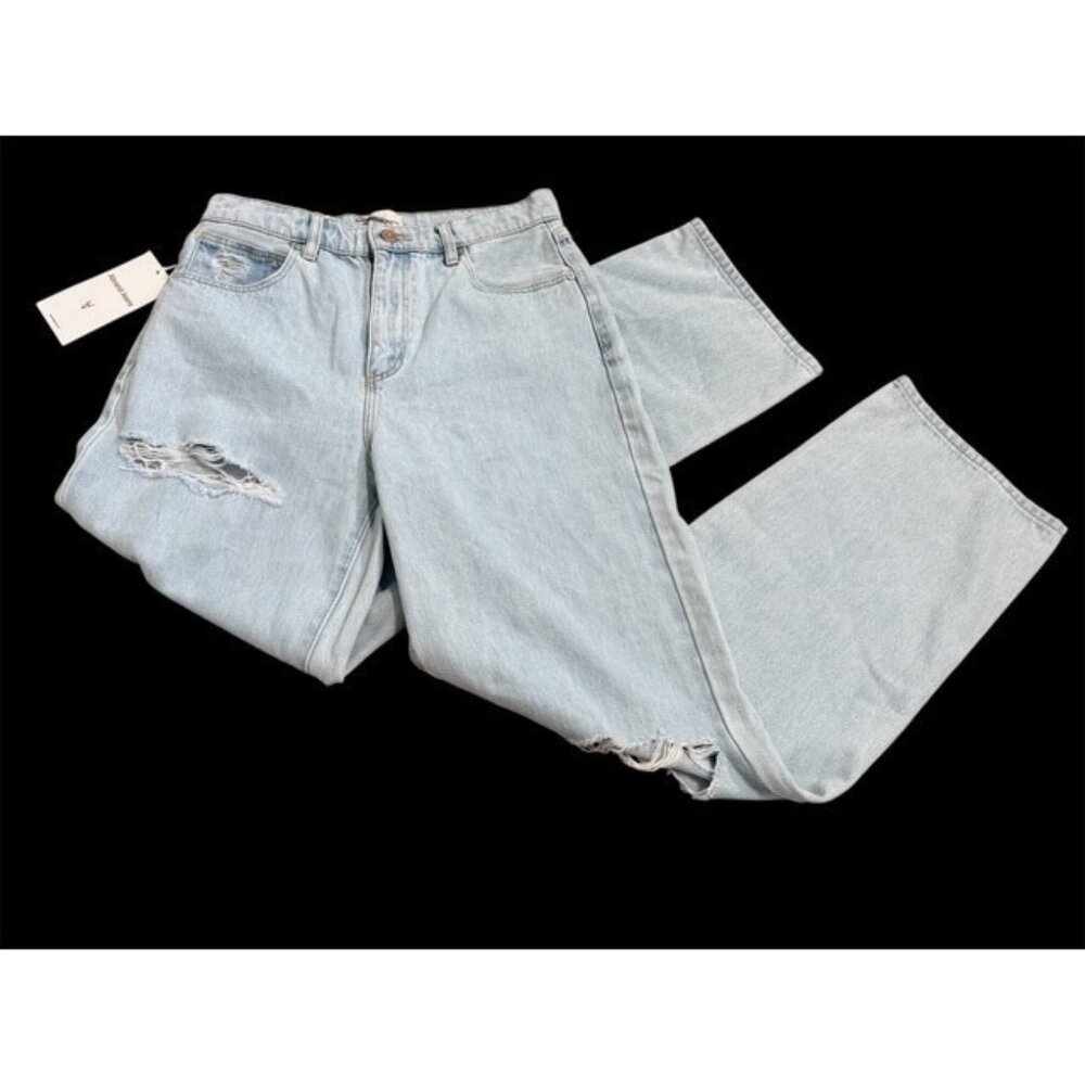Abrand Jeans Slouch Jean Mid Rise Relaxed Fit Straight Leg Bleached Stone Rip 26